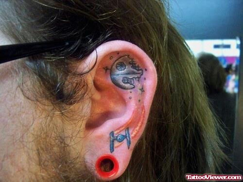 Left Ear Colored Tattoos