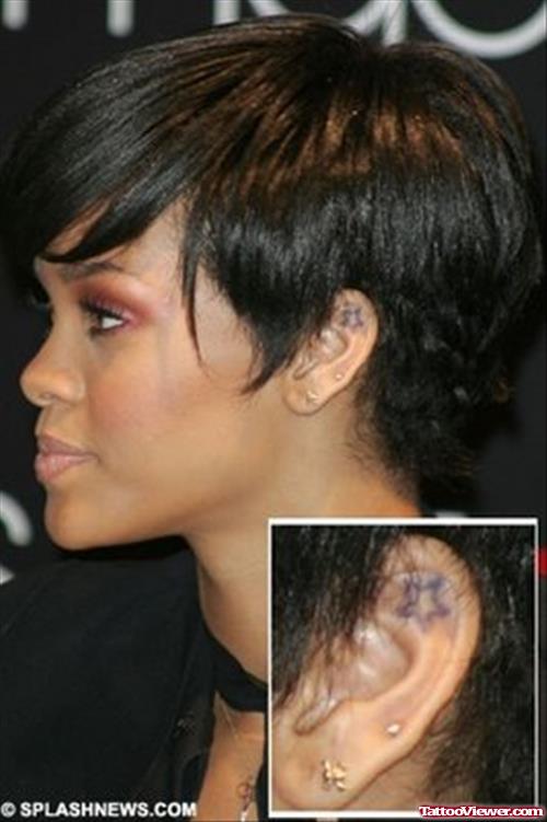 Inspiring Rihanna Ear Star Tattoo