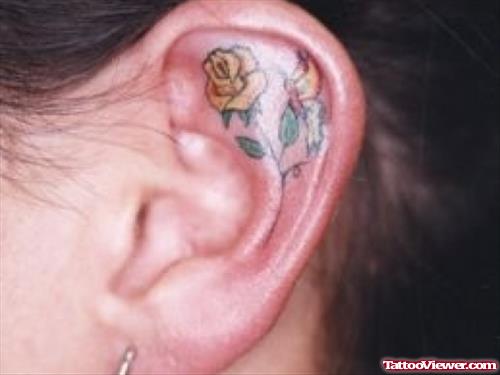 Great Yellow Rose Ear Tattoo