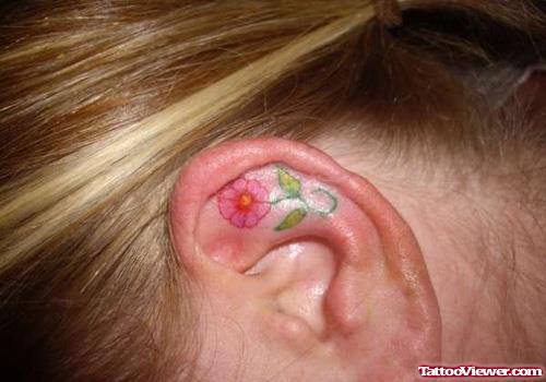 Color Flower Ear Tattoo