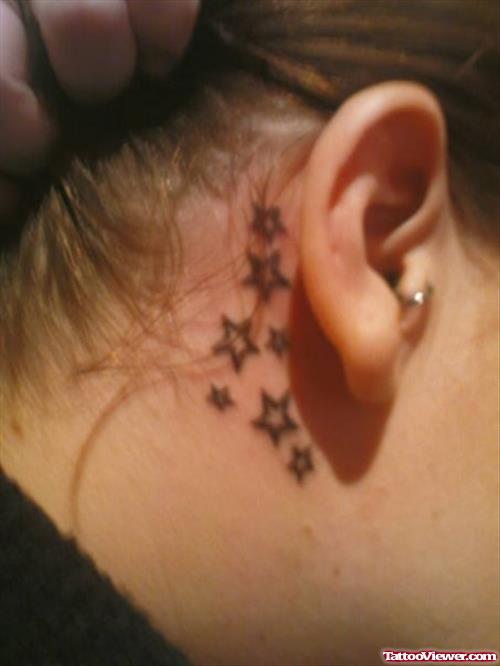 Amazing Stars Below Ear Tattoo