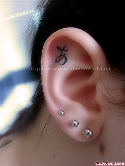 Japanese Symbol Ear Tattoo