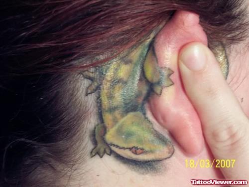 Gecko Behind Ear Tattoo