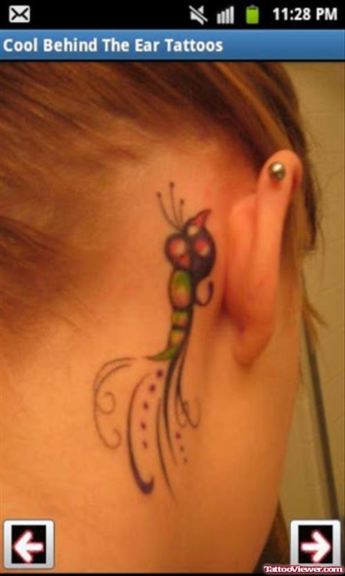 Cool Behind Ear Tattoo For Girls