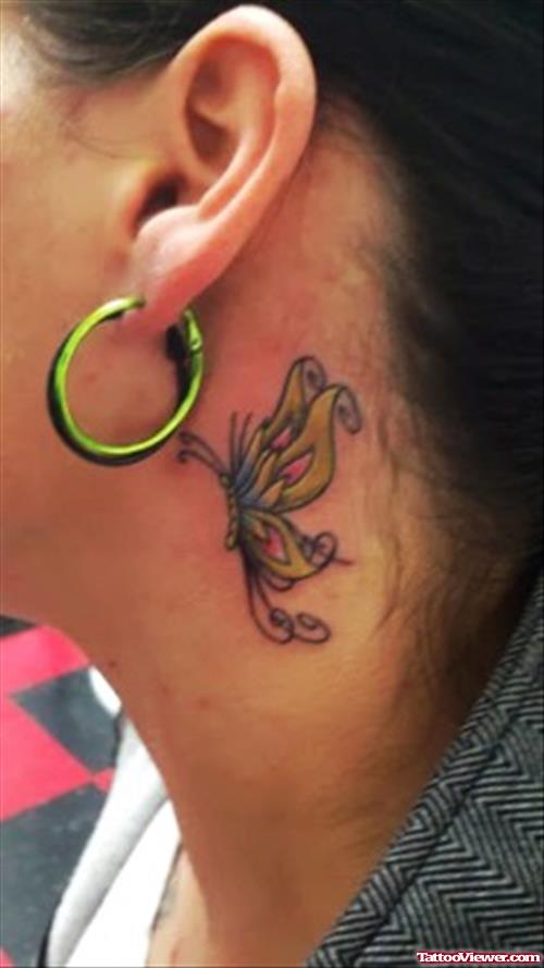 Back Ear Butterfly Tattoo