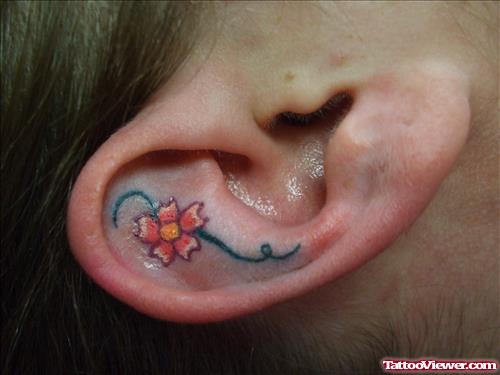 Flower Tattoo In Ear