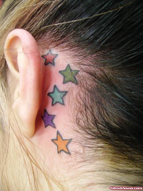 Colored Stars Ear Tattoo For Girls