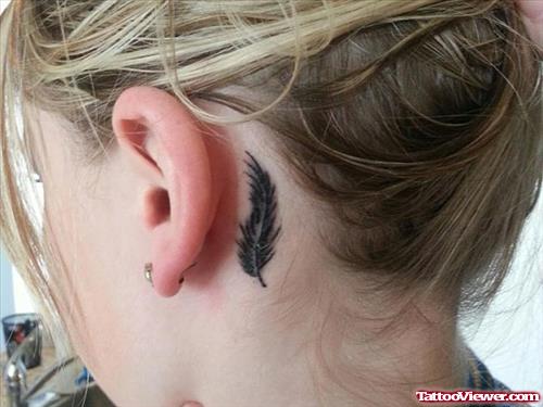 Below Ear Feather Tattoo