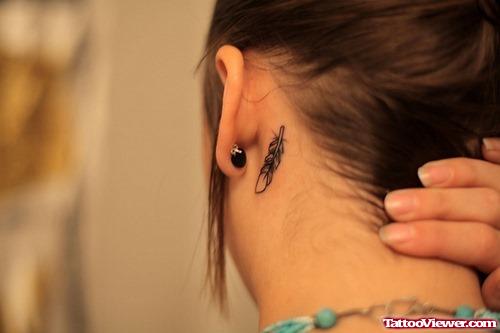 Beautiful Small Feather Tattoo Behind Ear