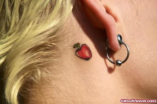Apple Tattoo Behind Ear