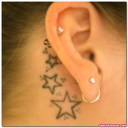 Stars Tattoos Behind Ear For Girls