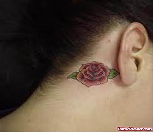 Red Rose Tattoo Behind Ear