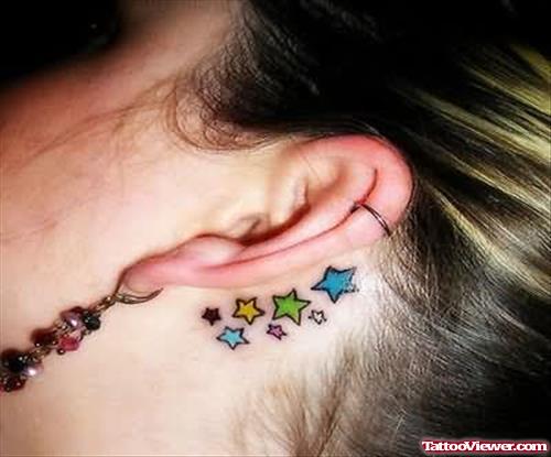 Colourful Stars Tattoos Behind Ear