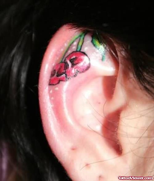 Skull Cherry Tattoos Inside Ear