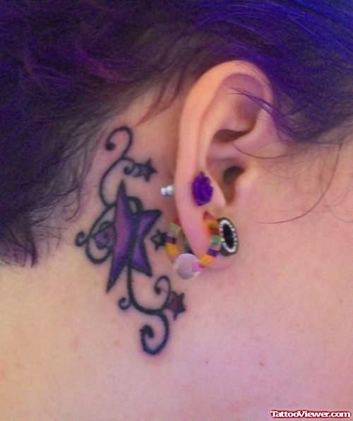Beautiful Star Tattoo Behind Ear
