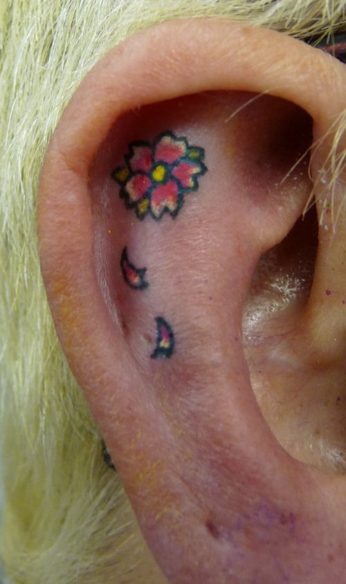Cherry Blossom Flower Ear Tattoo