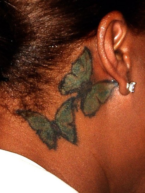 Flying Butterflies Back Ear Tattoo