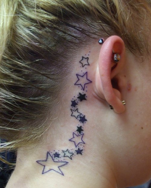 Beautiful Stars Behind Ear Tattoo