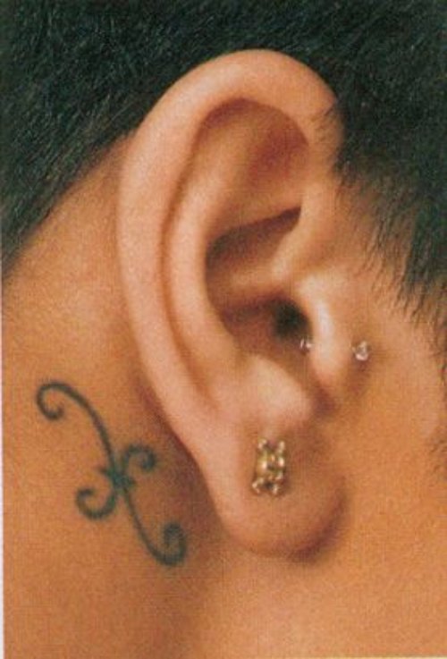 Rihanna Pisces Sun Sign Back Ear Tattoo