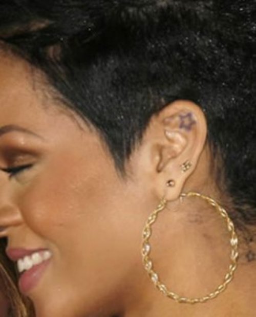 Rihanna Star Tattoo On Left Ear