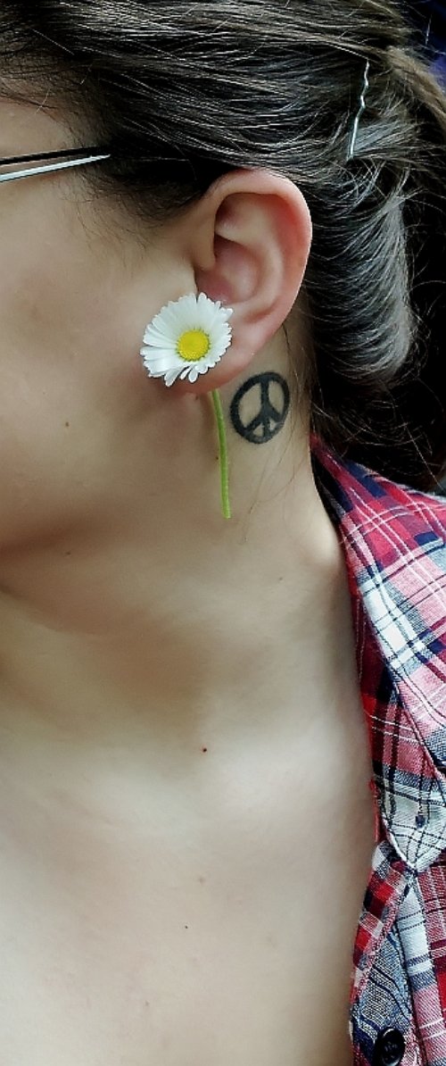 Peace Sign Back Ear Tattoo