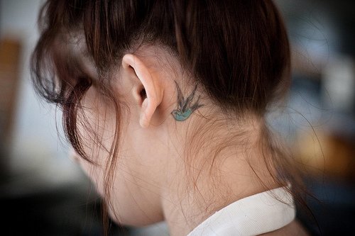 Flying Blue Bird Ear Tattoo