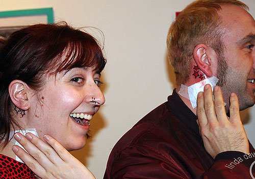 Stars Behind Ear Tattoos For Couple