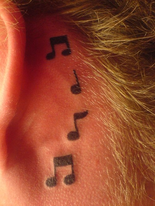 Music Notes Behind The Ear Tattoo