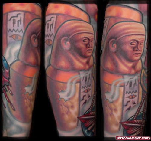 Colored Egyptian Tattoo On Sleeve