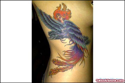 Colored Egyptian Phoenix Tattoo On Side Rib
