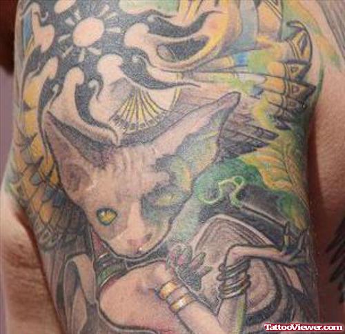 Egyptian Cat Tattoo On Sleeve