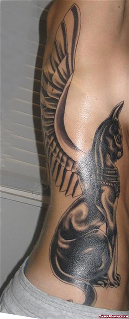 Egyptian Cat Tattoo On Side Rib