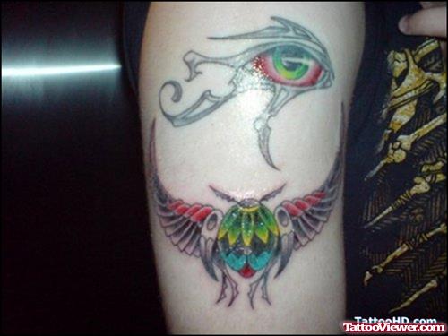 Colorful Egyptian Eye Tattoo On Right Sleeve