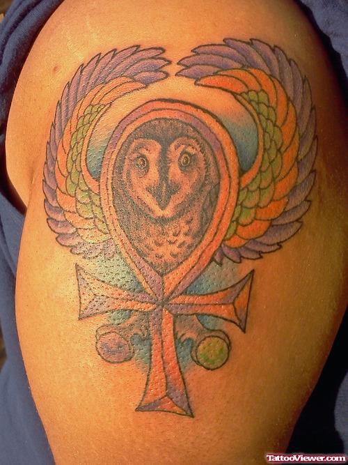 Winged Egyptian Ankh Tattoo On Half Sleeve
