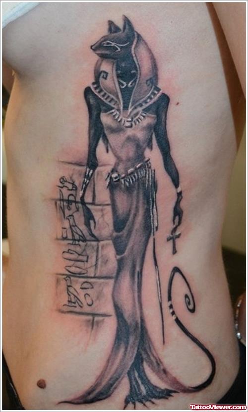 Egyptian Goddess Tattoo On Side Rib