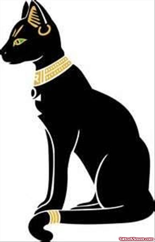 Egyptian Bastet Black Cat Tattoo Design
