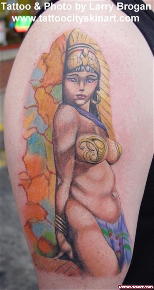 Colore Ink Egyptian Queen Tattoo On Half Sleeve