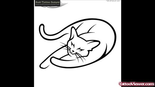 Outline Egyptian Cat Tattoo Design