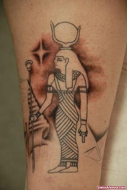 Grey Ink Egyptian Goddess Tattoo