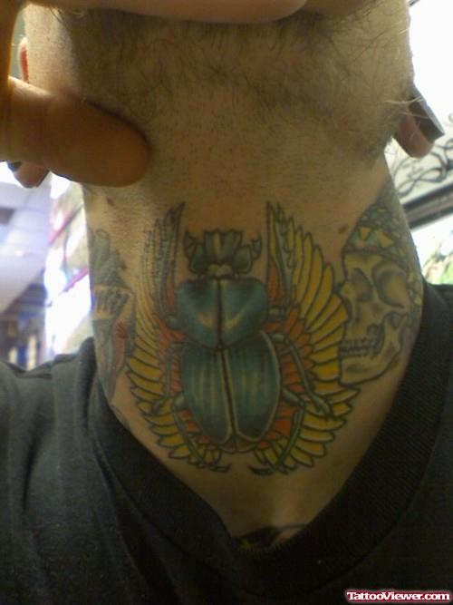 Colored Egyptian Tattoo On Neck