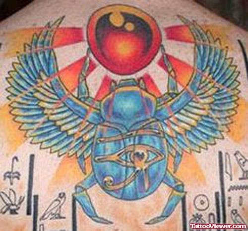 Colored Egyptian Tattoo On Back Body