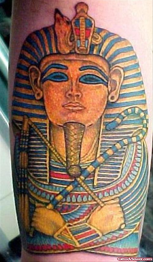 Attractive  Colored Egyptian Tattoo On Sleeve