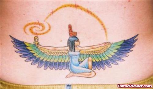 Amazing Colored Egyptian Tattoo On Lowerback