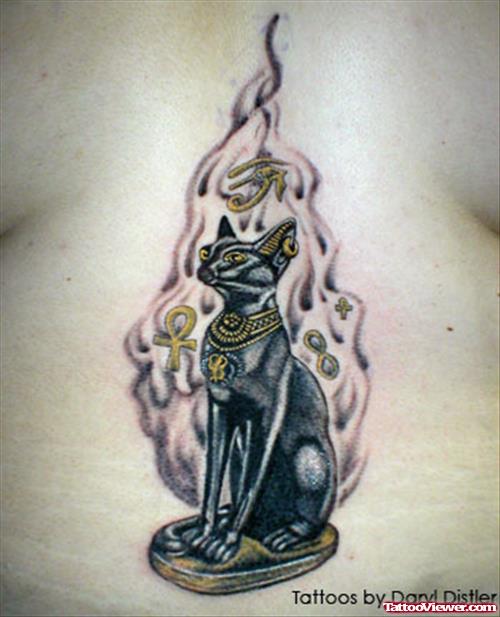 Flaming Egyptian Tattoo On Back