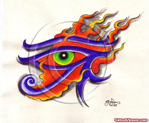 Flaming Egyptian Eye Tattoo Design