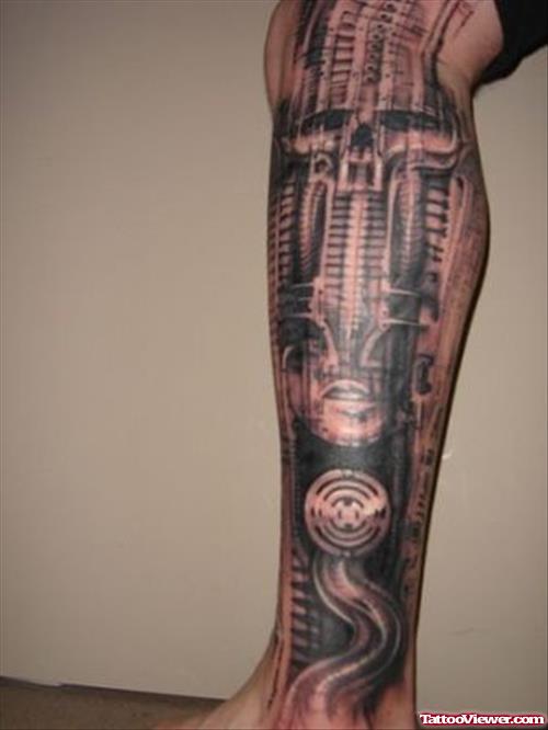 Biomechanical Egyptian Tattoo On Leg