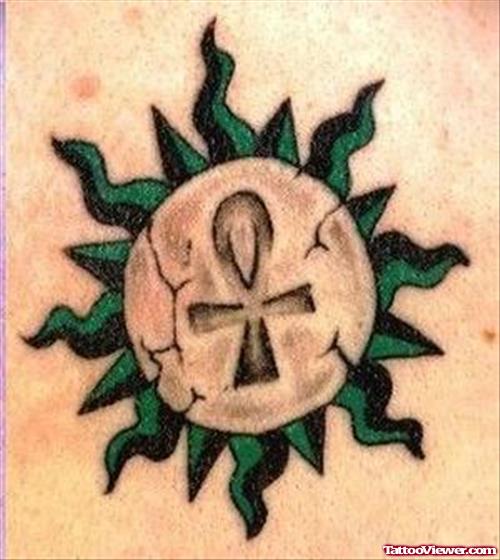 Tribal Sun And Ankh Egyptian Tattoo