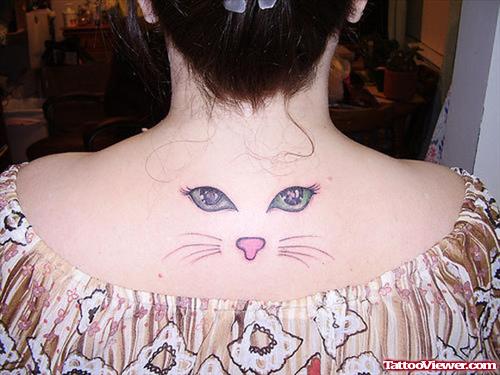 Egyptian Cat Tattoo On Girl Upperback
