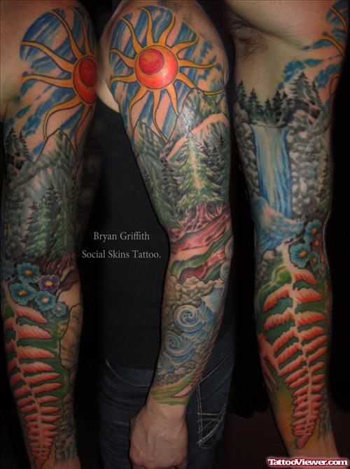 Colored Egyptian Tattoo On Sleeves