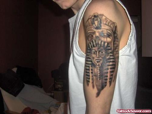 Egyptian Tattoo On Man Left Half Sleeve